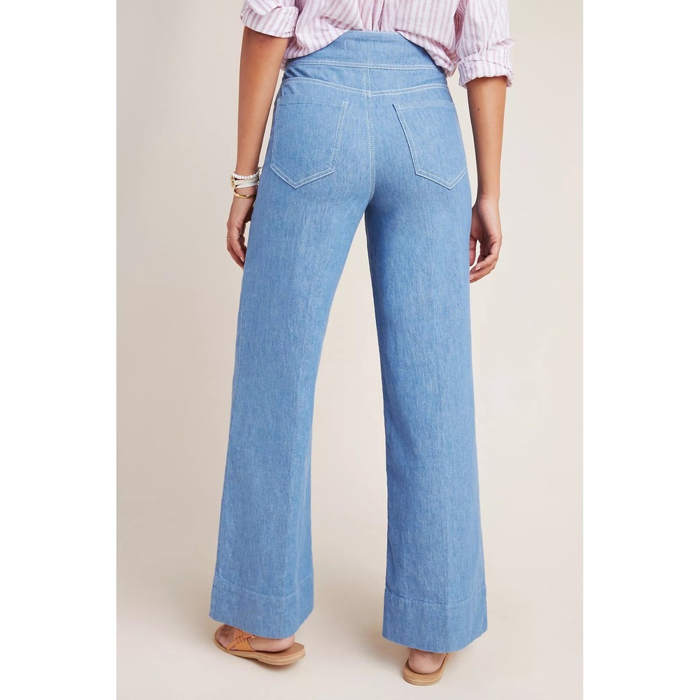 Pilcro Anthropologie High Waisted Wide Leg Chambray Trouser Jeans Sz 28 Linen - Picture 2 of 13